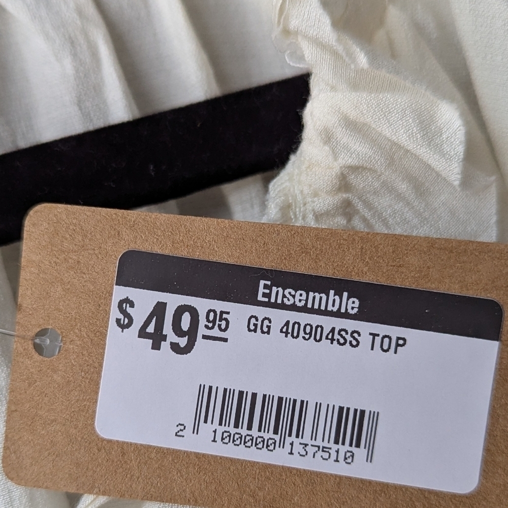 NWT Grade & Gather Ivory Tie Neck Short Sleeve Blouse Large Lightweight Flowy - Picture 5 of 8